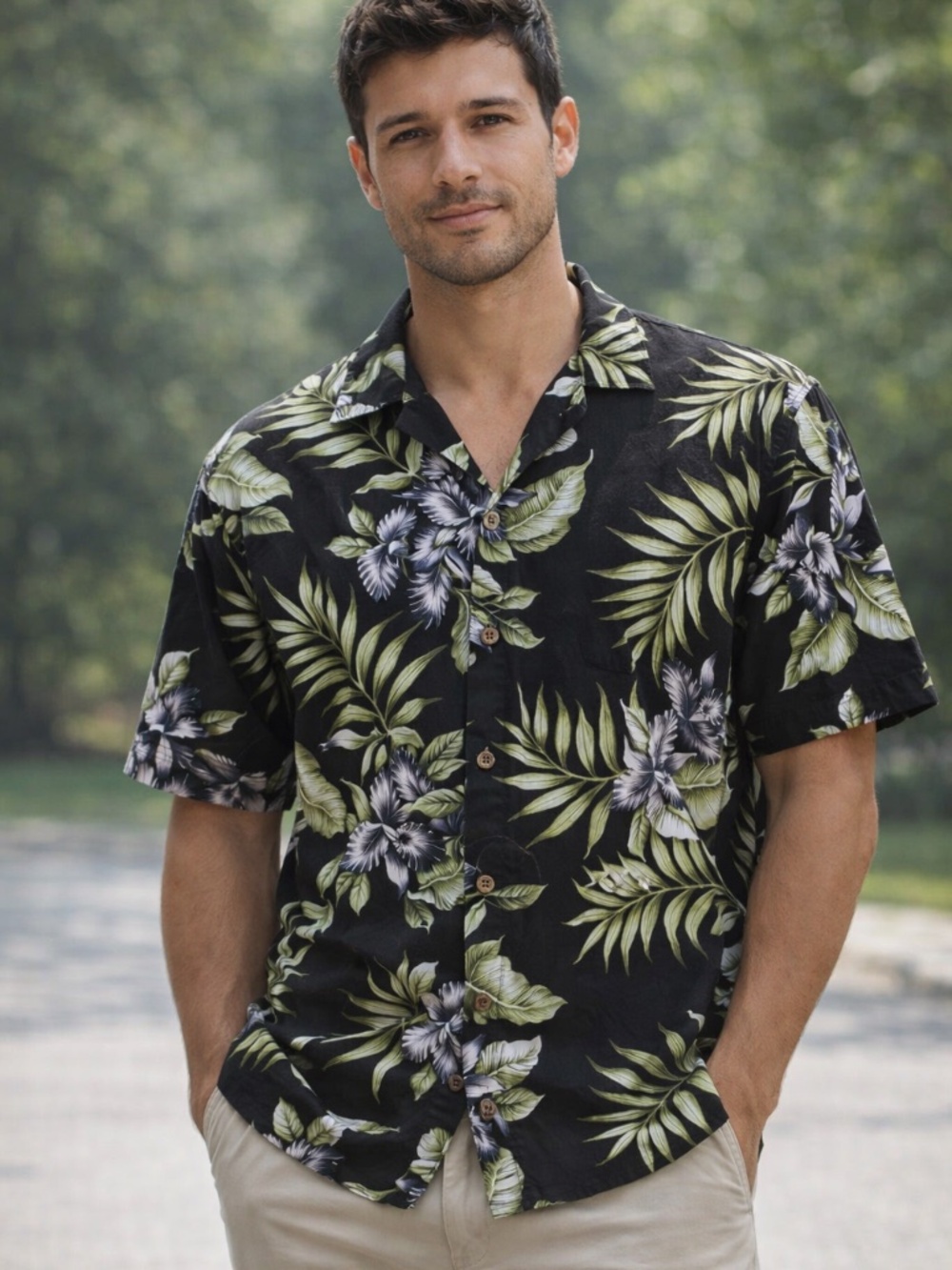 Aloha Republic Hawaiian Floral Shirt Black Green Cotton Size 2XL
